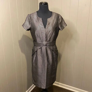 NUE BY SHANI 4 POLYESTER/COTTON/SPANDEX BLEND PATTERN CRISS CROSS ZIP DRESS